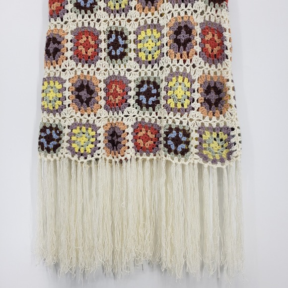 POL Crochet Square Knit Maxi Skirt Size L Tassel Fringe Boho Grandma Core Cream - Picture 7 of 11